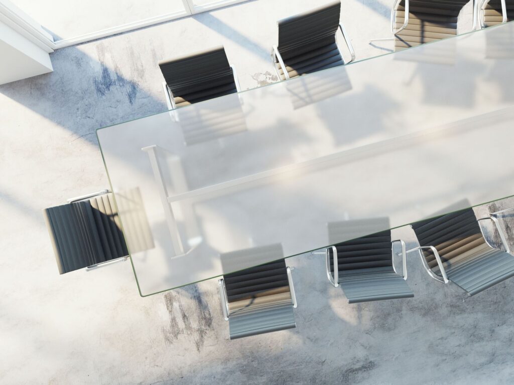 Custom cut glass tabletop fabricated for a Chattanooga business