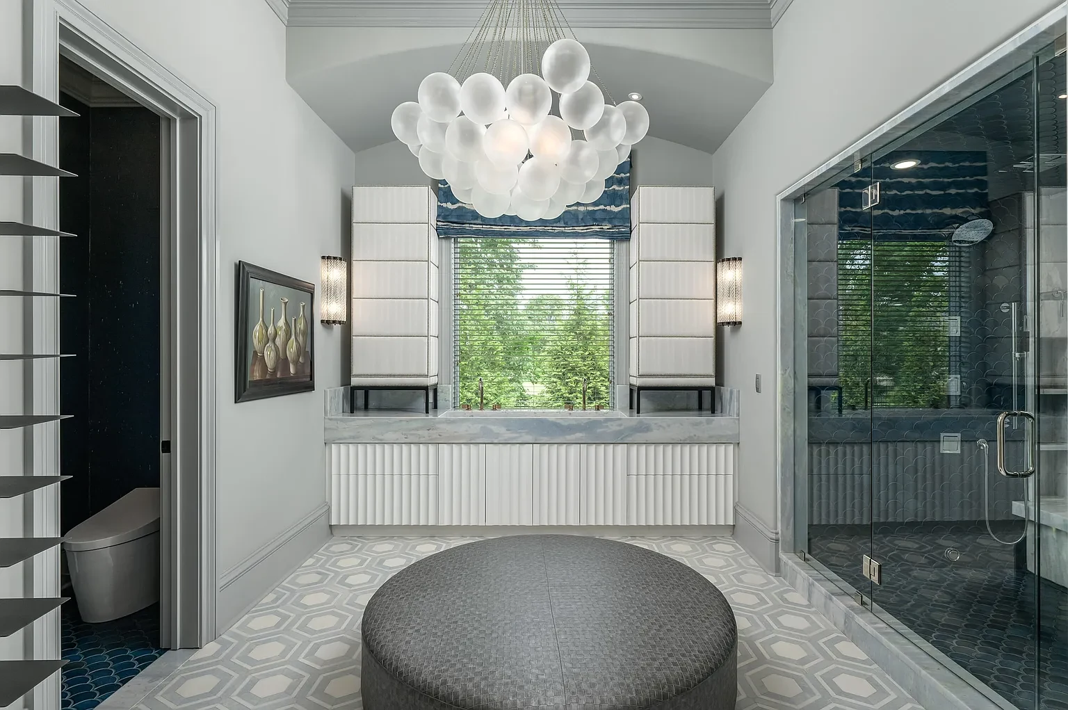 Frameless glass shower doors in a Chattanooga master bathroom